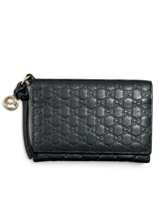 Gucci Handbags - Gucci Black Microguccisima Embossed Monogram Leather & Gold GG Charm Card Holder